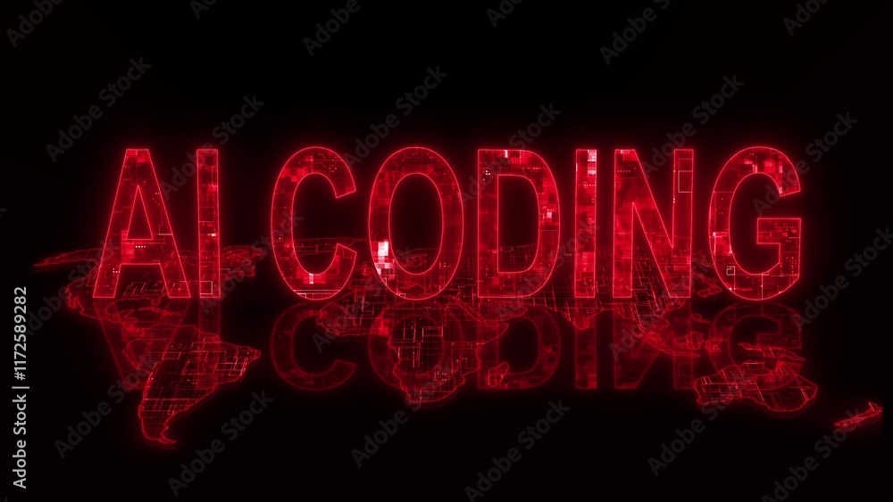 Poster 3d ai coding text technology earth map glowing red