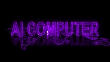 3d AI computer text technology earth map glowing purple