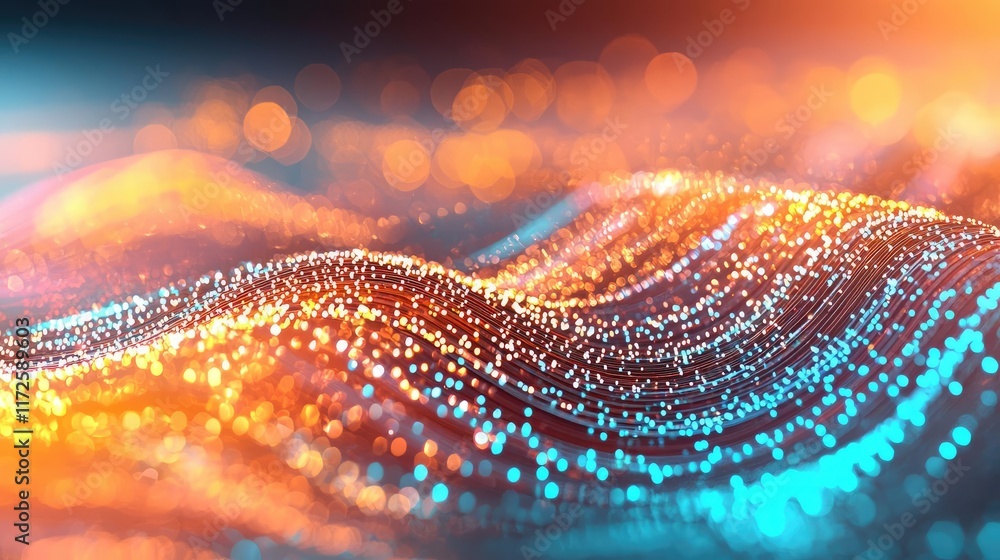 Poster glitter abstract background concept. stunning abstract wave with glowing particles in vibrant colors