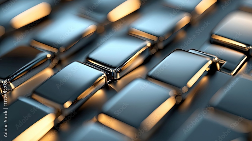 Poster Metallic abstract background concept. Close-up of shiny metallic surface with a vibrant reflection and intricate design.