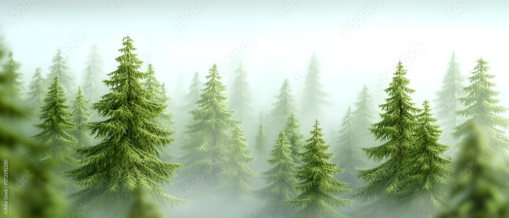Poster a forest of trees with a foggy mist in the background