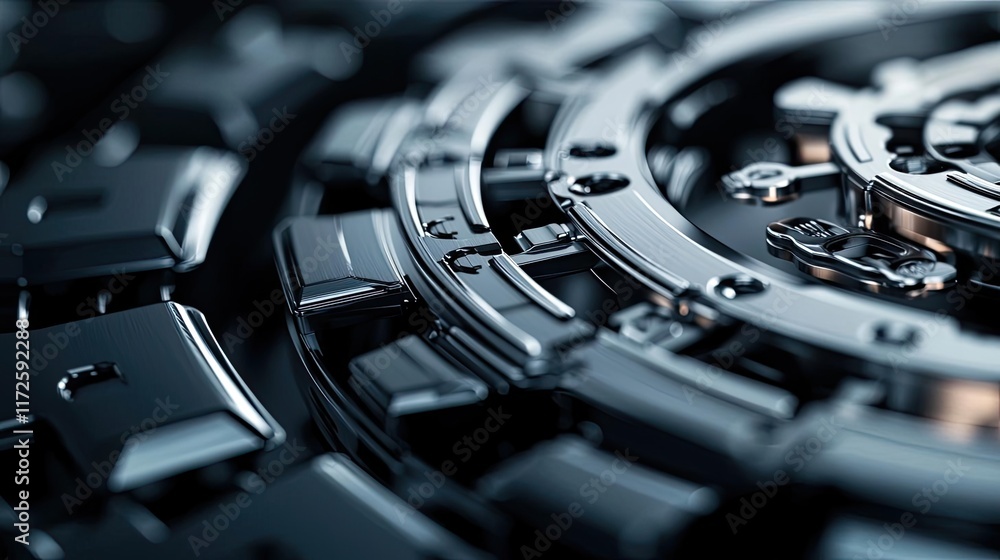 Poster metallic abstract background concept. close-up of intricate black gears and machinery showcasing mod