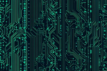 Abstract close-up of a glowing blue digital circuit board, showcasing intricate connections and technological design on a black background.
