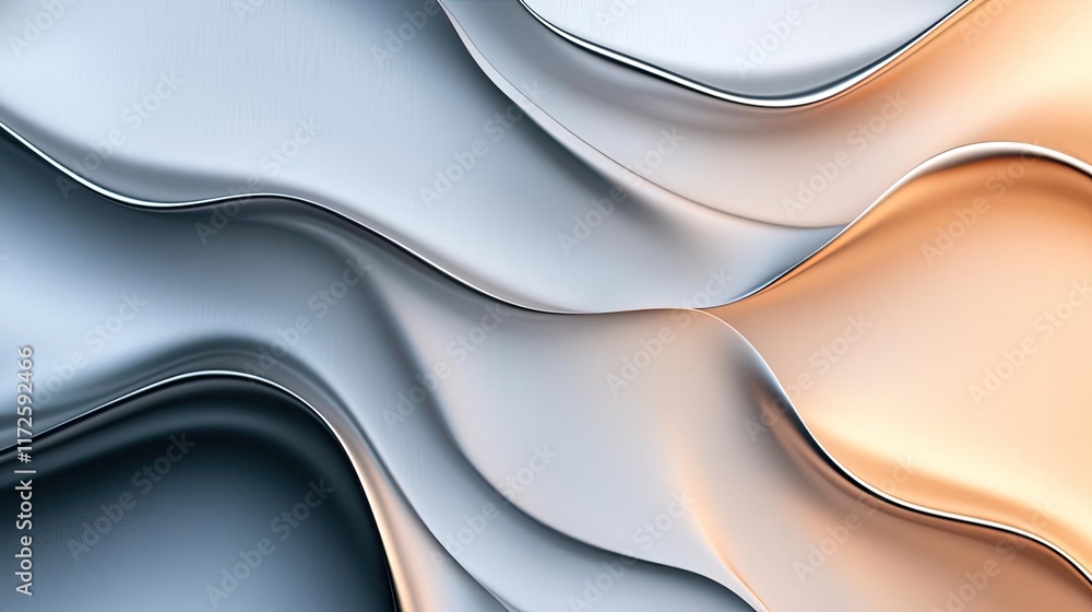 Poster Metallic abstract background concept. Abstract wave patterns in soft hues create a tranquil and modern visual appeal.