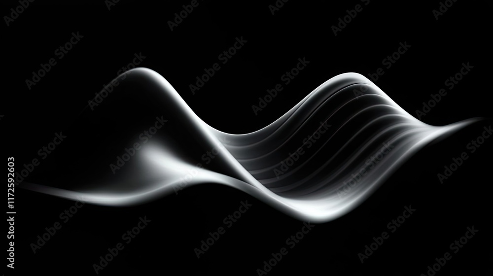 Poster Waves abstract background idea. An abstract representation of sound waves in a smooth, flowing design against a dark background.