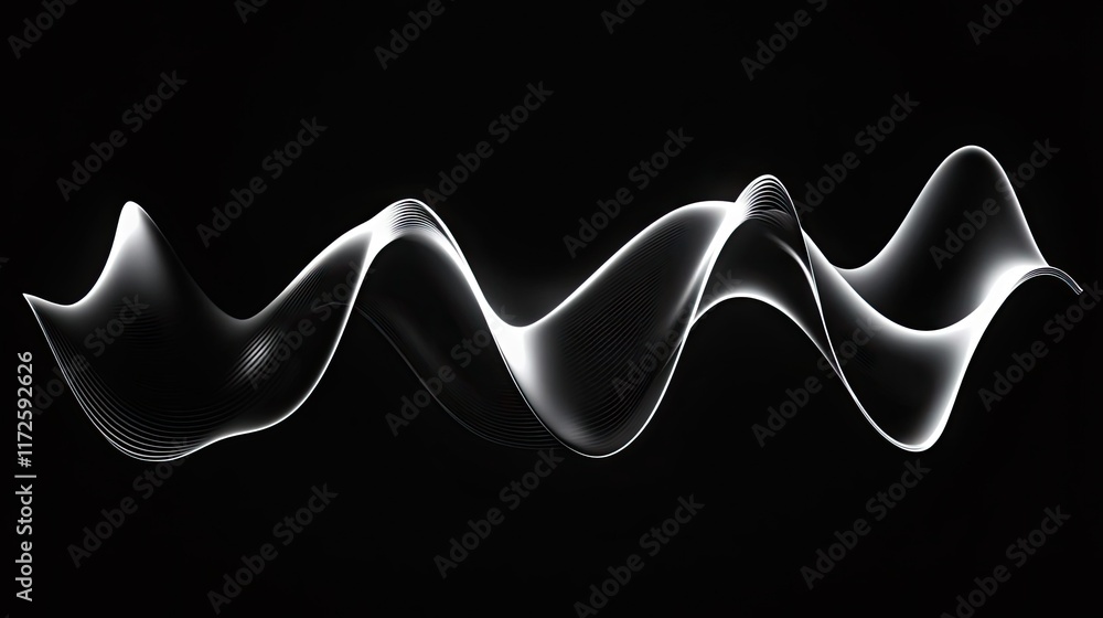 Poster Waves abstract background idea. Abstract wave design showcasing smooth curves and light effects on a dark background.