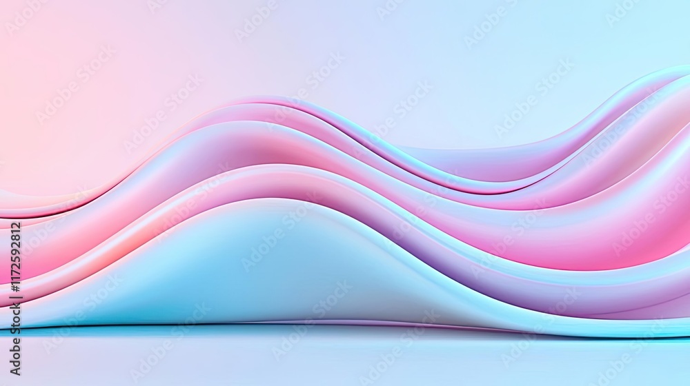 Poster Waves abstract background idea. Abstract dynamic waves in soft pink and blue tones creating a modern digital background.