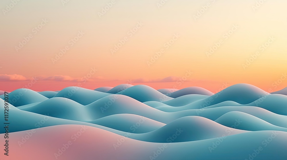 Poster waves abstract background idea. a serene landscape with smooth waves under a soft pastel sunset sky.