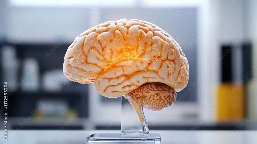 Poster model of a brain showcasing intricate details and structure.