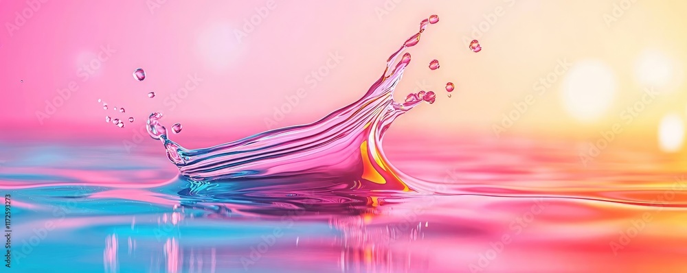 Poster splash abstract background concept. a vibrant splash of water reflecting colorful light, creating a 
