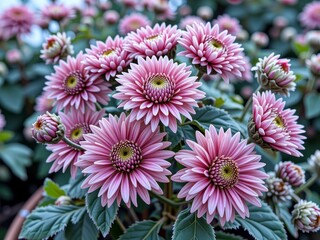 Fototapeta premium Stunning Close up of Pink Chrysanthemum Flowers in Full Bloom Vibrant Garden Photography