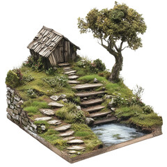 Miniature Landscape of Tranquility: A meticulously crafted miniature landscape.