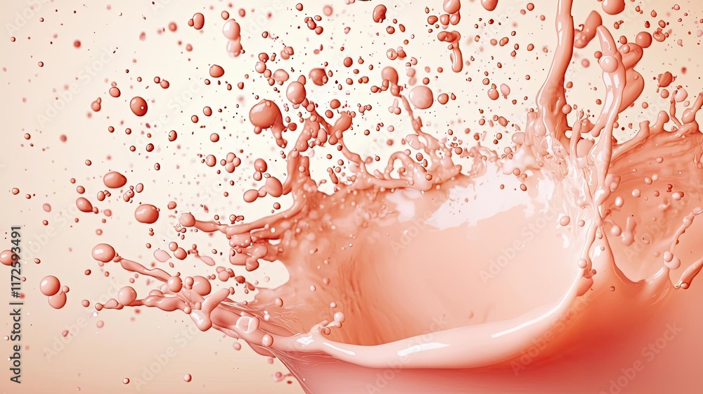 Poster splash abstract background concept. a dynamic splash of pink liquid shot against a soft peach backgr