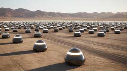 Obraz premium Futuristic technology showcase desert landscape digital art vast environment aerial view innovation concept