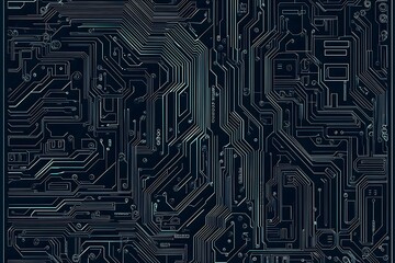 Abstract close-up of a glowing blue digital circuit board, showcasing intricate connections and technological design on a black background.
