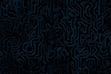 Fototapeta premium Abstract close-up of a glowing blue digital circuit board, showcasing intricate connections and technological design on a black background. 