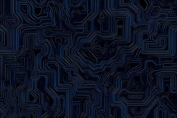 Fototapeta premium Abstract close-up of a glowing blue digital circuit board, showcasing intricate connections and technological design on a black background. 