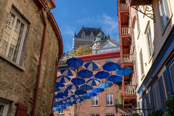 Umbrella Alley. Quebec City Old Town street view in autumn sunny day. Canada. © Shawn.ccf