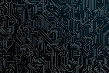 Fototapeta premium Abstract close-up of a glowing blue digital circuit board, showcasing intricate connections and technological design on a black background. 