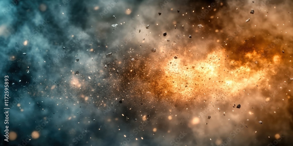 Aufkleber abstract illustration of colorful smoke clouds with fire sparks and particles in a dynamic backgroun