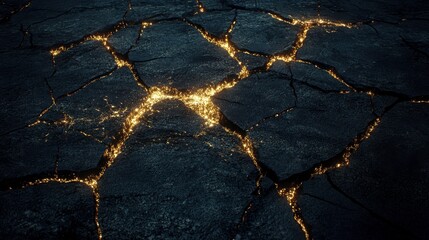 Cracking surface with glowing gems mysterious underground visual art dark environment close-up fantasy concept