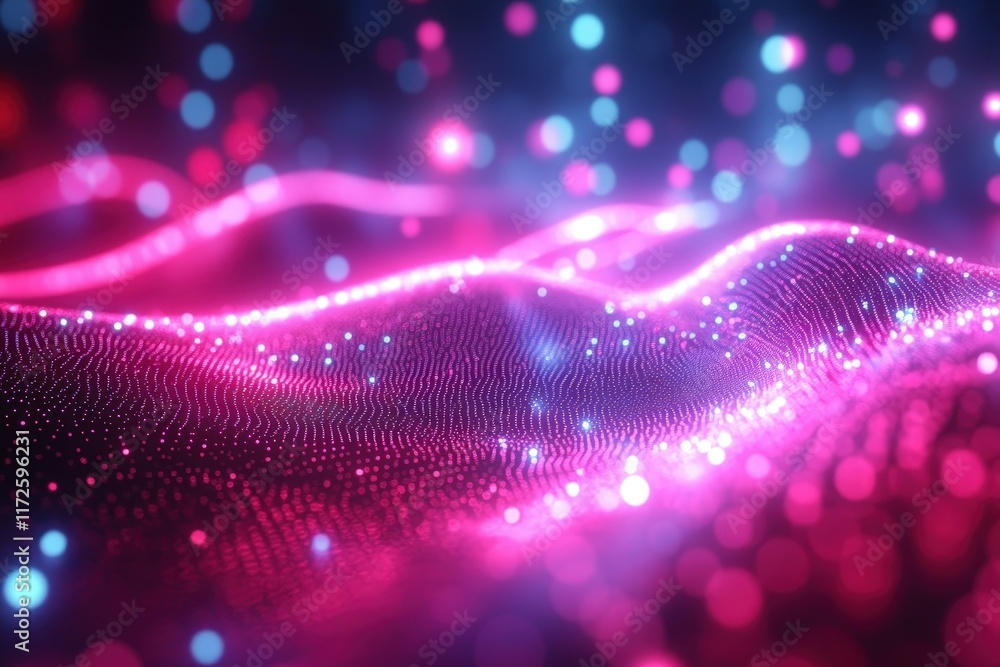 Poster iridescent abstract technology background with dynamic waves and soft bokeh effects in vibrant color