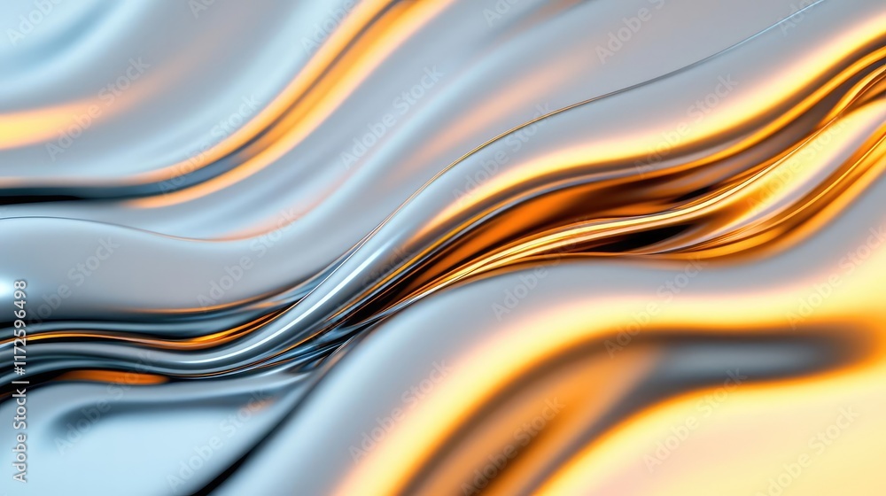 Poster Splash abstract background concept. Abstract wavy surface in metallic shades of silver and gold creating a dynamic texture.