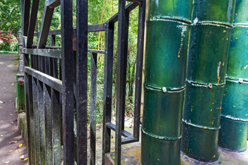 Close up of Tree Trunk Bamboo Sculpture Made from Cement and Sand with Realistic Paint Finish