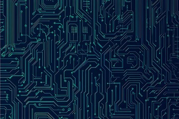 Abstract close-up of a glowing blue digital circuit board, showcasing intricate connections and technological design on a black background.
