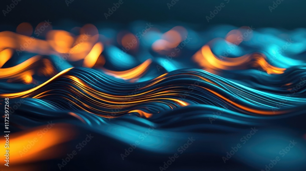 Poster Splash abstract background concept. Dynamic waves of glowing blue and orange lines creating a captivating visual effect.