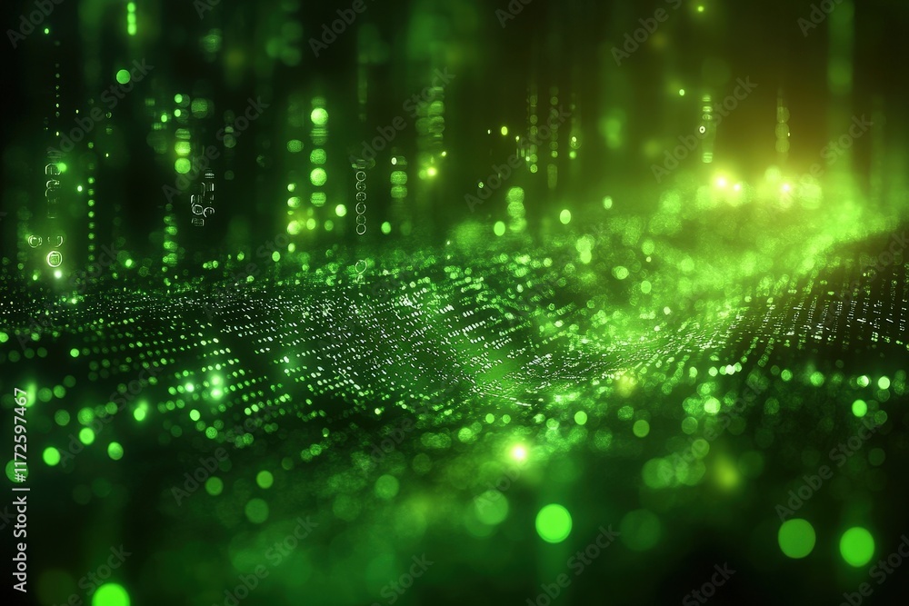 Poster abstract green technology background featuring exciting digital patterns and light effects for futur