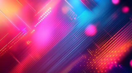 Abstract vibrant pink and blue diagonal lines and bokeh lights.