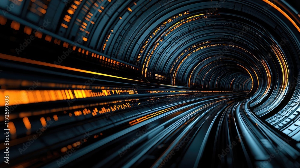 Poster metallic abstract background concept. abstract futuristic tunnel with vibrant colors and glowing lin