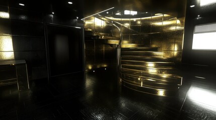 Fototapeta premium Elegant spiraling staircase modern interior 3d render luxurious environment dramatic viewpoint