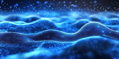 Abstract Cold Blue Background with Subtle Motion and Soft Waves Reflecting Light Particles in a Digital Space