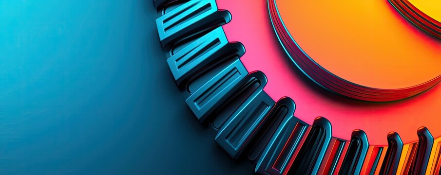 Metallic abstract background concept. Abstract close-up of a colorful gear mechanism. Perfect for industrial or tech themes.