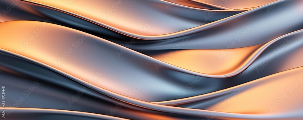 Poster Metallic abstract background concept. Abstract waves of silk in elegant colors create a soothing visual experience.
