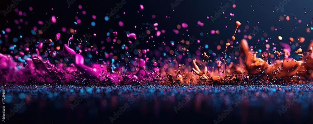 Poster Splash abstract background concept. Colorful splashes of paint creating an artistic and dynamic visual on a dark background.