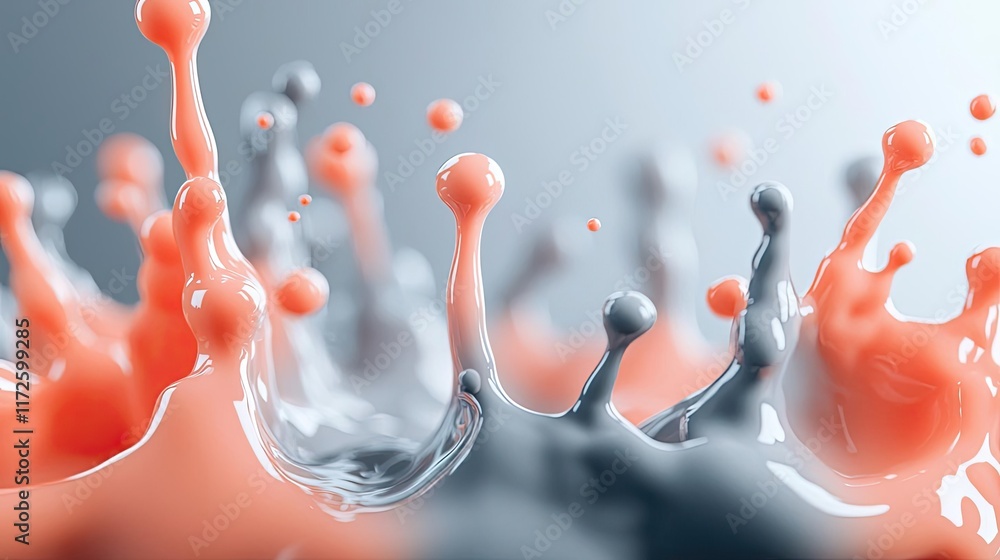 Poster Splash abstract background concept. Colorful liquid splashes create dynamic and vibrant patterns on a smooth surface.