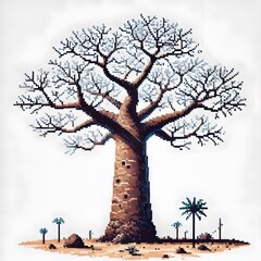Obraz premium 바오밥 나무, 픽셀아트, jpeg (Baobab tree, pixel art, jpeg)
