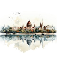 Fototapeta premium Minimalistic Budapest Illustration Featuring Iconic City Landmarks