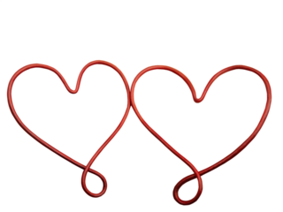 Continuous line drawing of two hearts on transparent background. Banner for valentine's day. Abstract hearts. PNG, ai generated