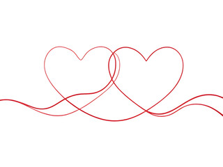Continuous line drawing of two hearts on transparent background. Banner for valentine's day. Abstract hearts. PNG, ai generated