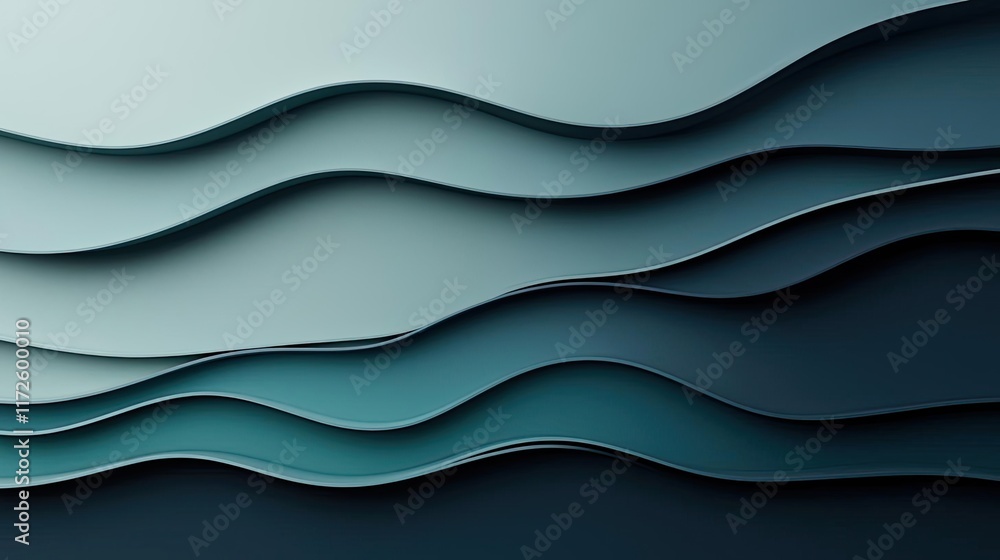 Poster Waves abstract background idea. Abstract wavy layers of color create a serene and modern visual experience.