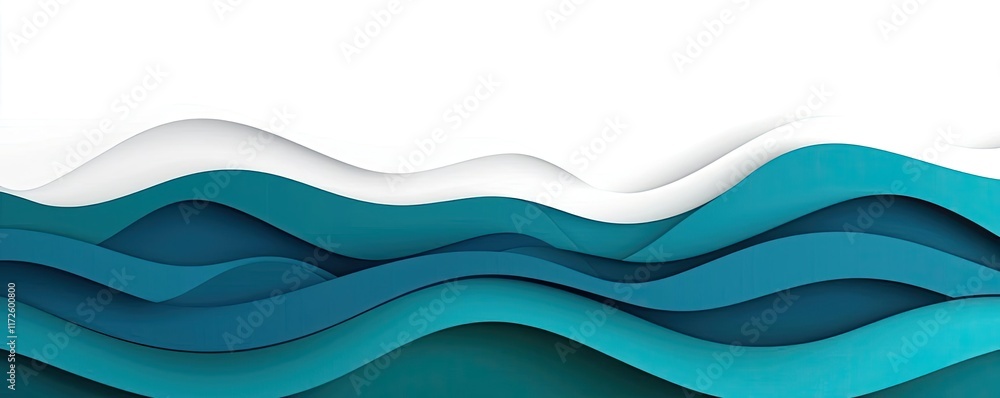 Poster Waves abstract background idea. Abstract wavy layers in teal color representing fluidity and nature's beauty.