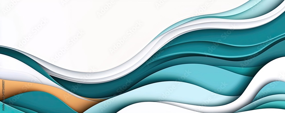 Poster waves abstract background idea. an abstract wave pattern in soothing teal and white colors, perfect 