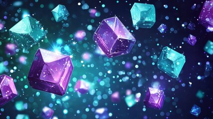 Floating crystal cubes in a cosmic space environment colorful visual art abstract design digital art
