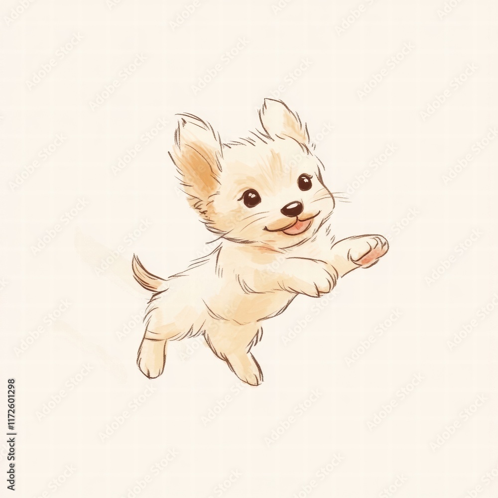 Aufkleber joyful puppy jumping happily in a playful display of excitement in a bright and cheerful setting. ge