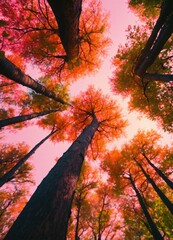 A hyperrealistic image in ultra-high definition captures a warm climate and warm, enveloping light in the scene. The composition is from a low angle looking up of a  tree, gracefully in motion with a 