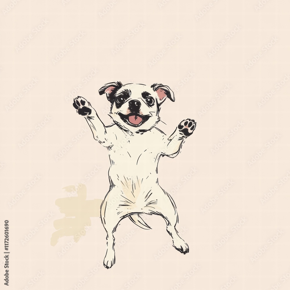 Aufkleber Joyful puppy jumping with excitement in a playful pose against a soft background. Generative AI